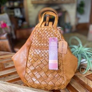 Anthropologie Leather Soft Wash Woven Backpack
